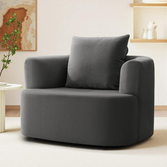 COOLHUT Swivel Accent Chairs Barrel Chair Oversized, Upholstered Large Round Armchairs with Pillow, Wide Seat Accent Chair, Modern Upholstered Barrel Armchair Living Room, Bedroom, Dark Gray
