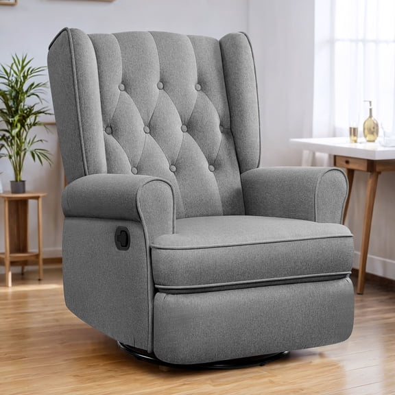 COOLHUT Swivel Glider Recliner Chair, Rocking Chair with Ergonomic Design, Decorative Button Accents, Classic Single Sofa, Perfect for Reading, Gray