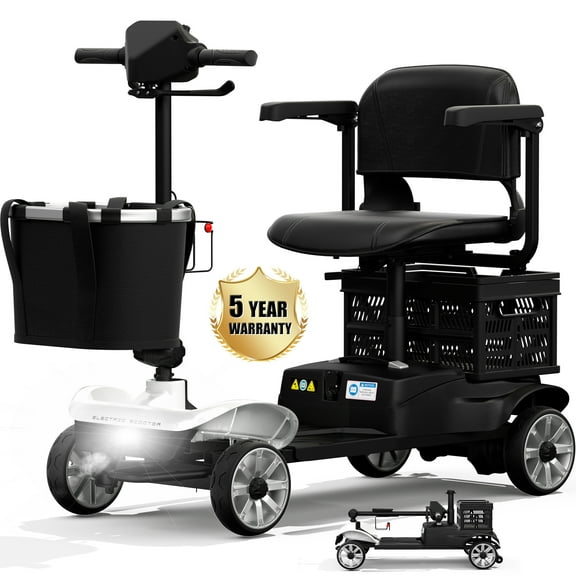 COOLHUT Upgrade 4 Wheels Mobility Scooter for Seniors with Removable Battery, 25+ Mile Range Foldable Electric Powered Mobility Wheelchair Device with Foldable Back Baskets, Fits in Car Trunk, Blue