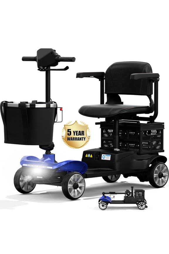 Upgrade 4 Wheels Mobility Scooter for Seniors with Removable Battery, 25+ Mile Range Foldable Electric Powered Mobility Wheelchair Device with Foldable Back Baskets, Fits in Car Trunk, Red