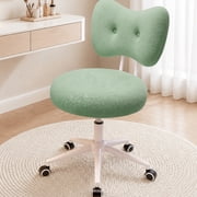 COOLHUT Vanity Chair with Bow Back, Teddy Fabric Makeup Chair, Girls Desk Chair, Vanity Stool Rolling Chair for Kawaii Bedroom, Study Room, Green