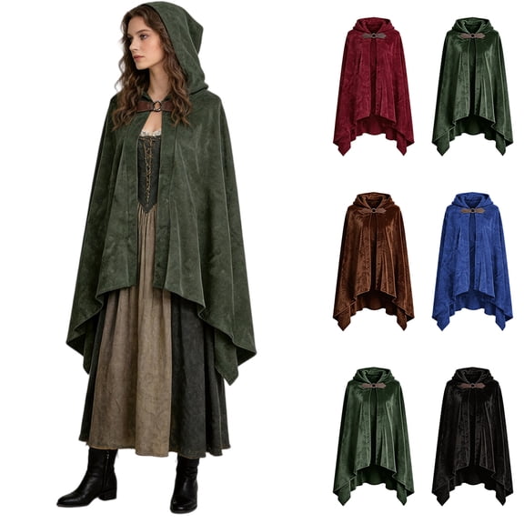 COOLIK Fairy Hooded Cloak Renaissance Costume Medieval Cosplay Halloween Cosplay Cape for Women Men, Brown