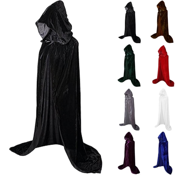 COOLIK Fashion Adult Halloween Cloak Masquerade Party Blouse Fashion Color Top Unisex Adults Hooded Cloak Velvet Cape for Halloween Cosplay Costumes, Black