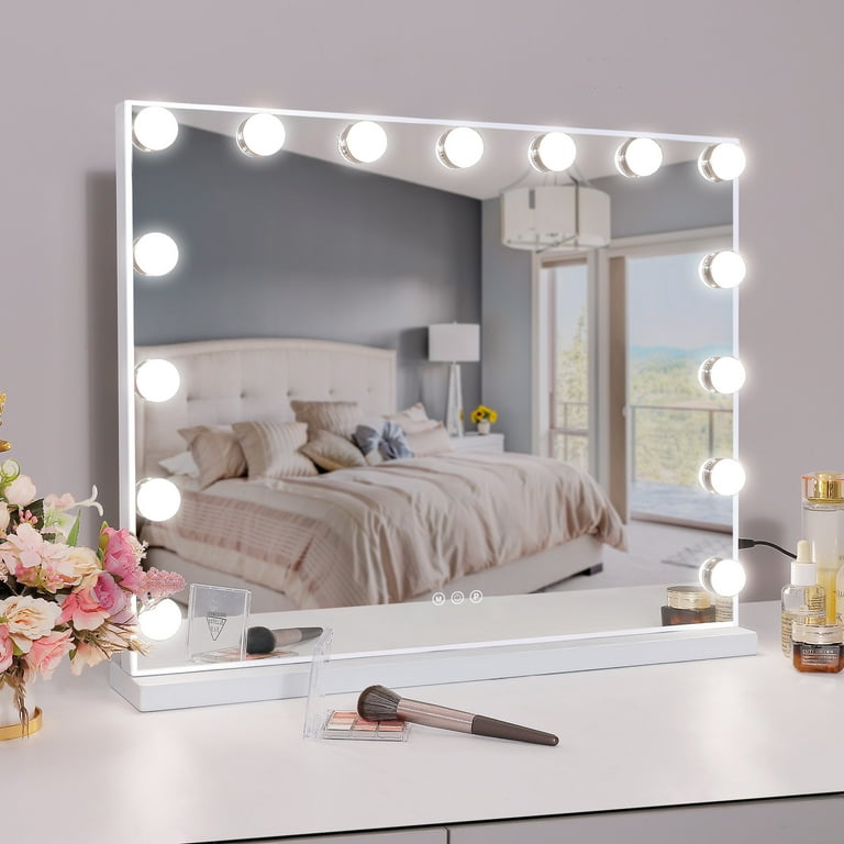 COOLJEEN Large Hollywood Vanity Mirror with Lights Wall Mount Tabletop  Metal White