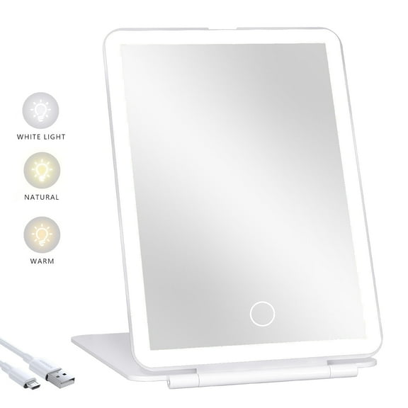 COOLJEEN Rechargeable Travel Makeup Vanity Mirror with 60 Led Lights Portable Rectangle White 7.9''