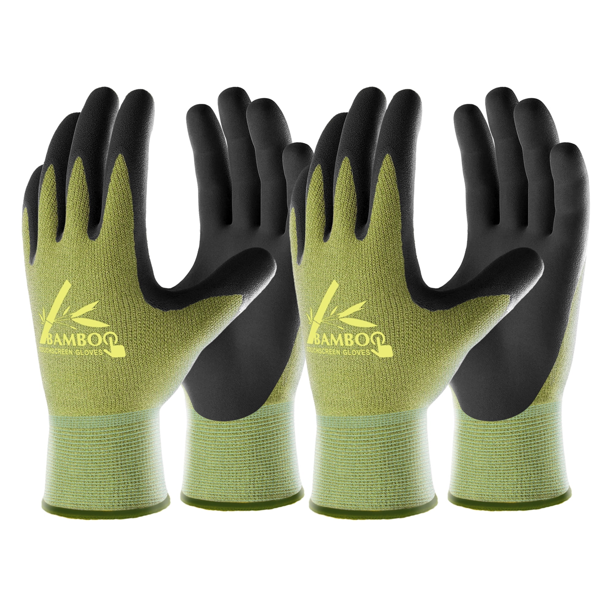 COOLJOB 2 Pairs Bamboo Touch Screen Gardening Gloves for Men and Women,  Small Breathable Working Gloves, Rubber Coated Garden Gloves, Non Slip Grip