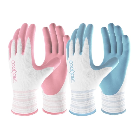 COOLJOB 6 Pairs Gardening Gloves for Women Ladies, Breathable Rubber Coated for Yard Garden, Outdoor Indoor Protective Work with Grip, Medium Size, Blue & Pink