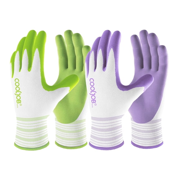 COOLJOB 6 Pairs Gardening Gloves for Women Ladies, Breathable Rubber Coated for Yard Garden, Outdoor Indoor Protective Work, Medium Size, Lavender Purple & Apple Green
