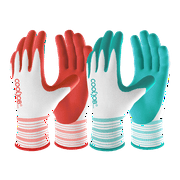 COOLJOB Gardening Gloves for Women and Ladies, 6 Pairs Breathable Rubber Coated Yard Garden Gloves, Outdoor Protective Work Gloves with Grip, Medium, Red & Gree