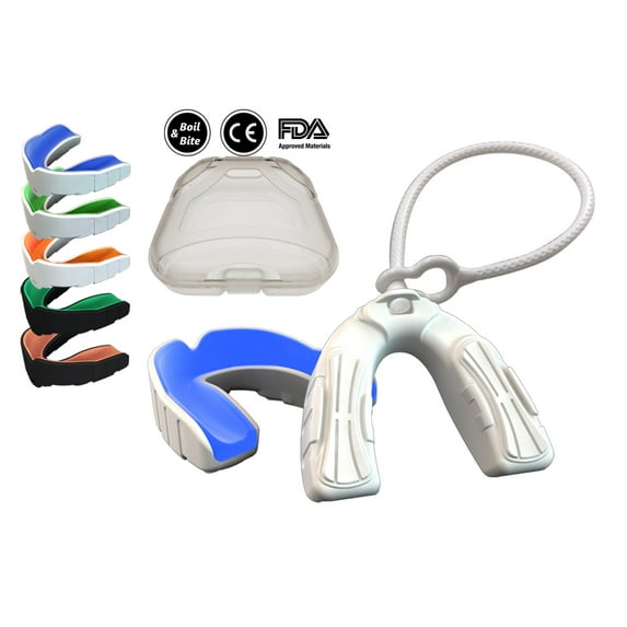 COOLLO SPORTS Boil and Bite Mouth Guard with Strap DBT Sport Mouthpiece for Football, Hockey, Rugby, Lacrosse (Free Case Included) -Adult Size (Ages 11 & Above)