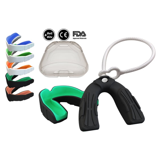 COOLLO SPORTS Boil and Bite Mouth Guard with Strap DBT Sport Mouthpiece for Football, Hockey, Rugby, Lacrosse (Free Case Included) -Adult Size (Ages 11 & Above)