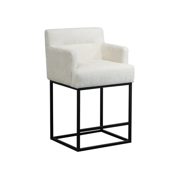COOLMORE Counter Height Bar Stools Set of 2, Modern Barrel Bar Stool with Backrest and Arms, Beige, Upholstered Bar Stools for Kitchen Island, Pub, Club