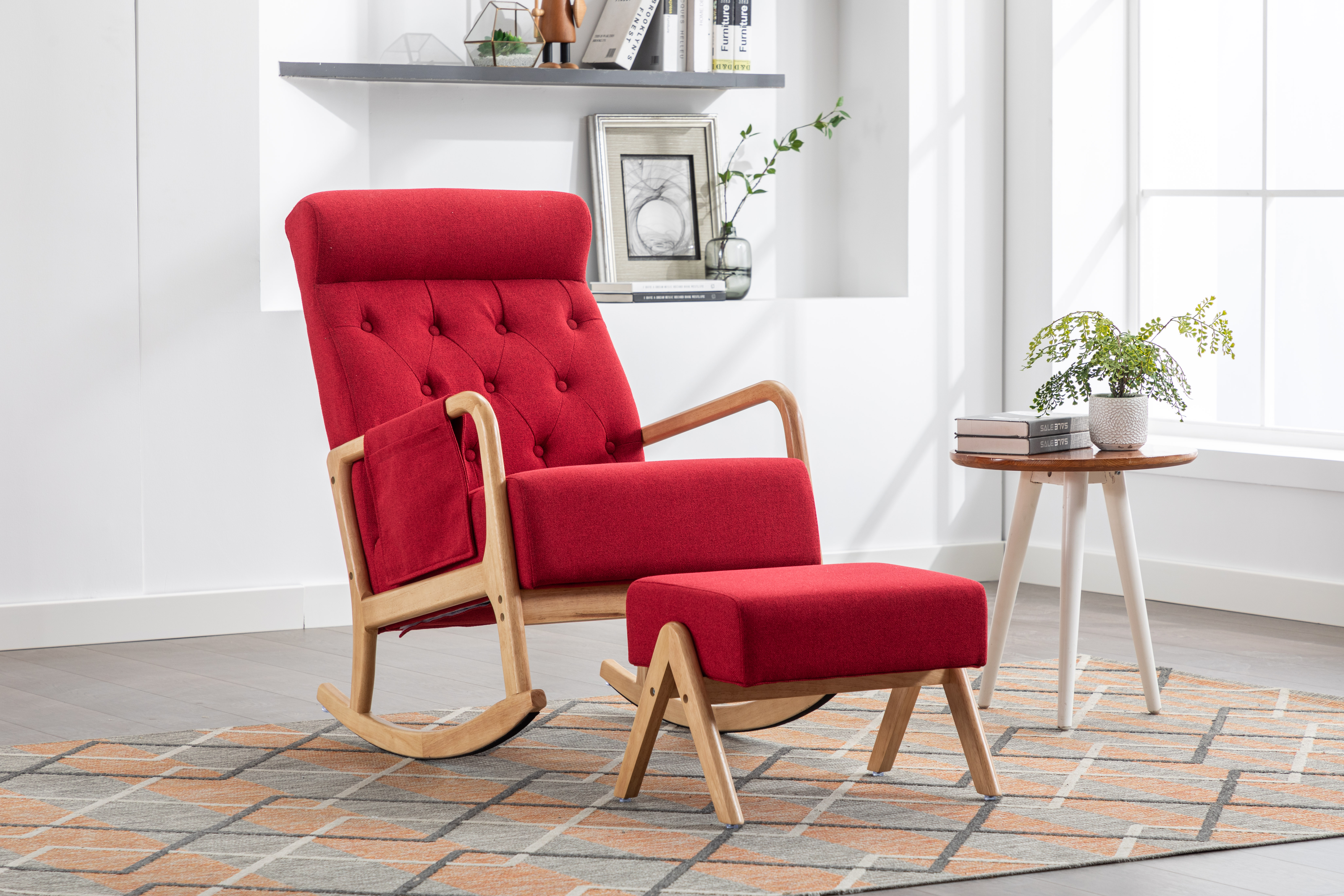 COOLMORE Mid-Century Modern Rocking Chair with Ottoman - Upholstered ...
