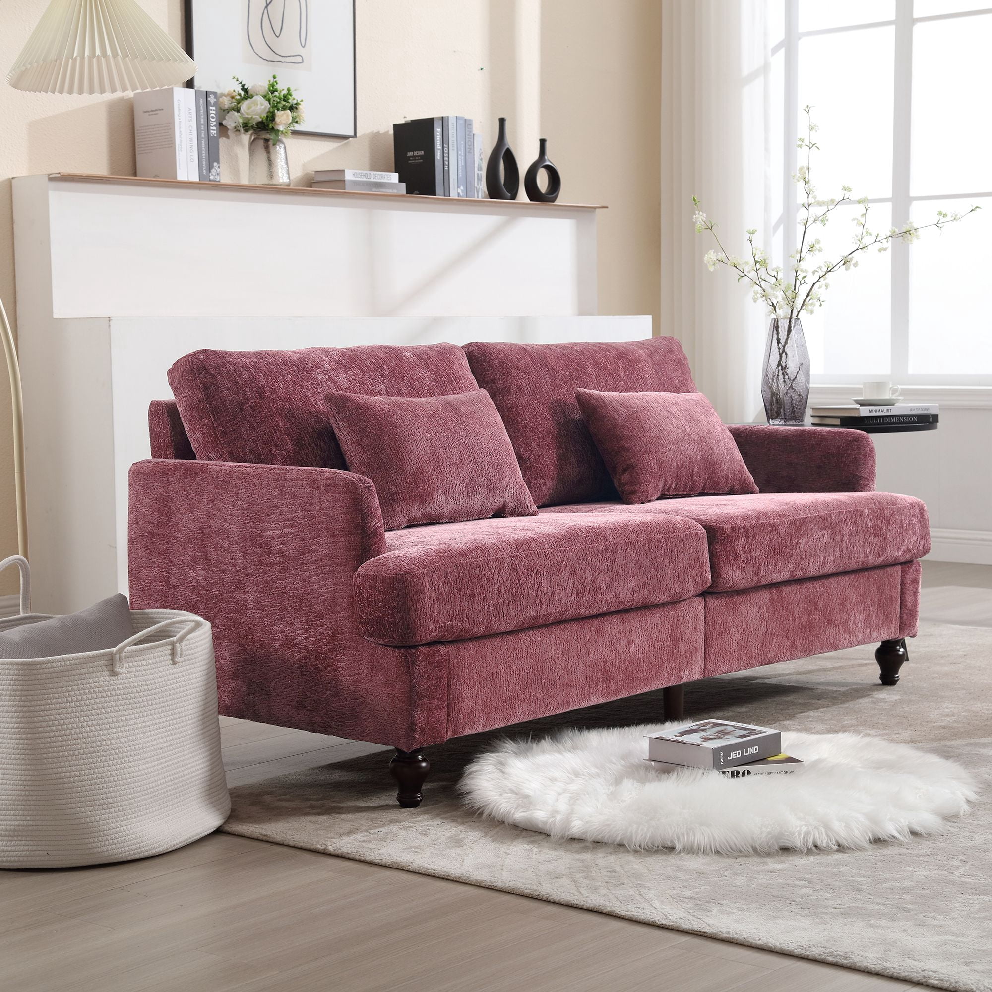 COOLMORE Mid Century Modern chenille Fabric Loveseat sofa, 2-Seat ...