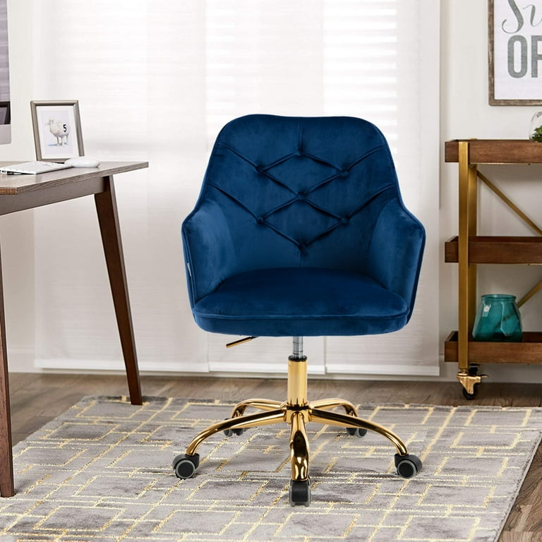 Blue velvet office clearance chair with arms
