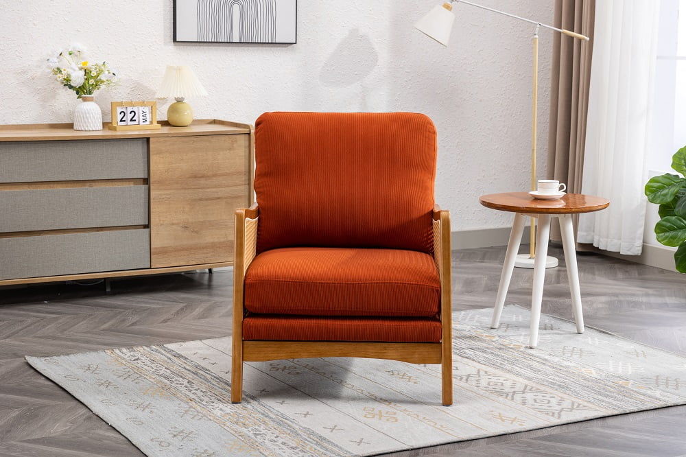 COOLMORE Wood Frame Armchair, Modern Accent Chair Lounge Chair for Living Room  Orange