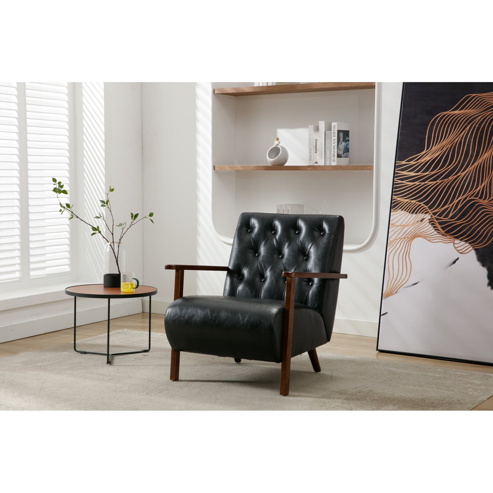 COOLMORE Wood Frame Armchair, Modern Accent Chair Lounge Chair with Sturdy Wood Legs for Living Room Bedroom (Coffee)