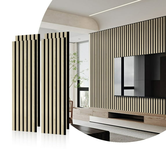 COOLMOVE 4 Pcs Acoustic Wood Wall Panels, Interior Acoustic Decorative Wood Panels, for Noise Reduction, 100% Deluxe Real Oak Finish (47.24'' x 12.2'')