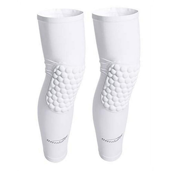 COOLOMG Basketball Knee Pads Adult Knee Compression Sleeves Long Leg Sleeves Wrestling Volleyball Baseball Sport White XL