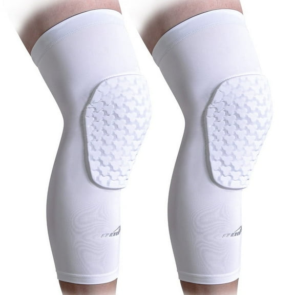 COOLOMG Basketball Knee Pads Youth Kids Adult Football Knee Compression Sleeves White M