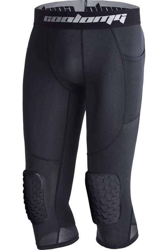 Basketball Leggings with Knee Pads for Kids Youth 3/4 Compression Pants Capri Tights Side Pockets