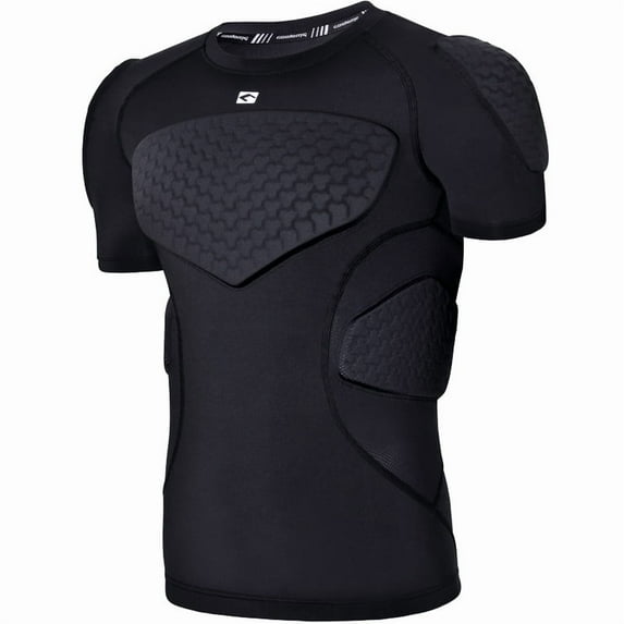 COOLOMG Mens Padded Compression Shirt Football Chest Rib Protector Undershirt Shoulder Back Protection Black M