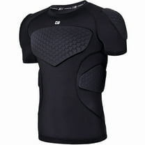 COOLOMG Mens Padded Compression Shirt Football Chest Rib Protector Undershirt Shoulder Back Protection Black S