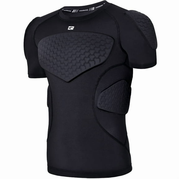 COOLOMG Mens Padded Compression Shirt Football Chest Rib Protector Undershirt Shoulder Back Protection Black S
