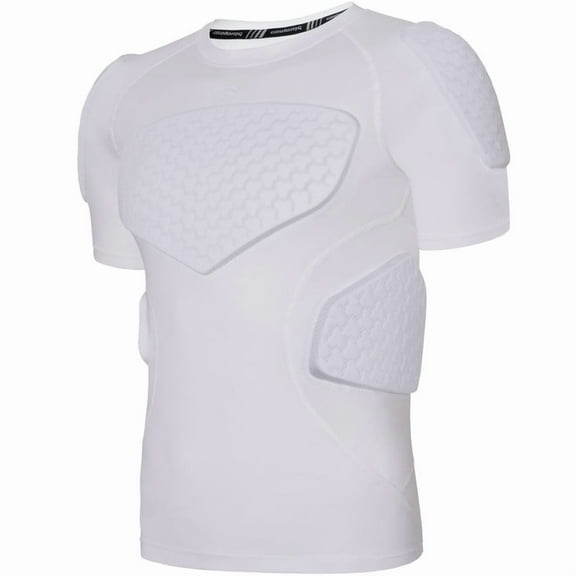 COOLOMG Mens Padded Compression Shirt Football Chest Rib Protector Undershirt Shoulder Back Protection White XL