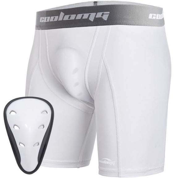 COOLOMG Youth Boys Compression Shorts with Protective Cup Sliding Underwear for Baseball Football Lacrosse Hockey