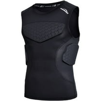 COOLOMG Youth Padded Football Shirt Rib Chest Protector Compression Undershirt Rugby Lacrosse Back Protection Black M