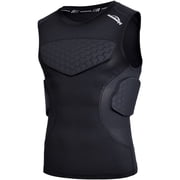 COOLOMG Youth Padded Football Shirt Rib Chest Protector Compression Undershirt Rugby Lacrosse Back Protection Black XS