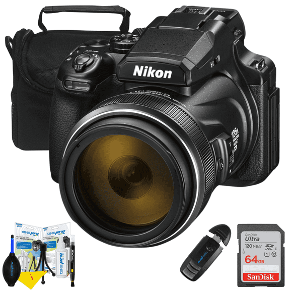 COOLPIX P1100 125x Super Zoom Compact Nikon Digital Camera with 2 Pack SanDisk 64GB Memory Card + Pixi Basic Bundle Bundle