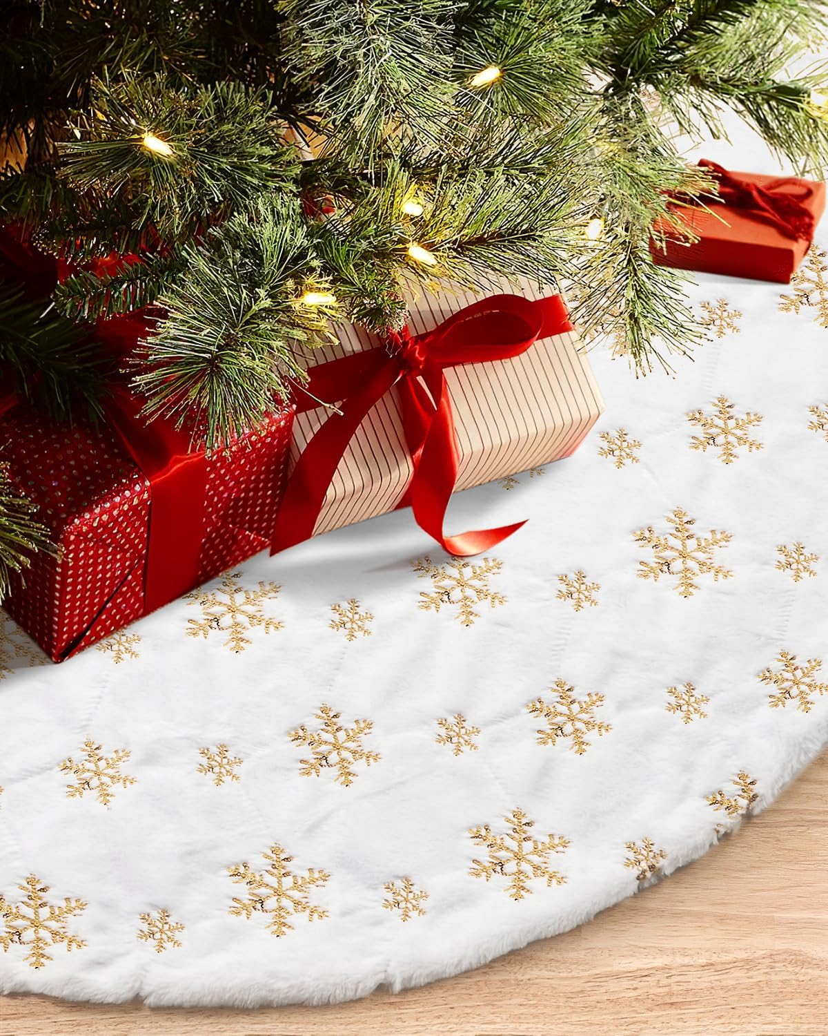 COOLWUFAN 48-Inch Faux Fur Christmas Tree Skirt – White Plush Holiday ...