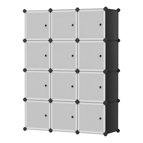 COOLYI 12 Cube Storage Organizer, Plastic and Metal Bookshelf, Black Modular Shelf Unit Black