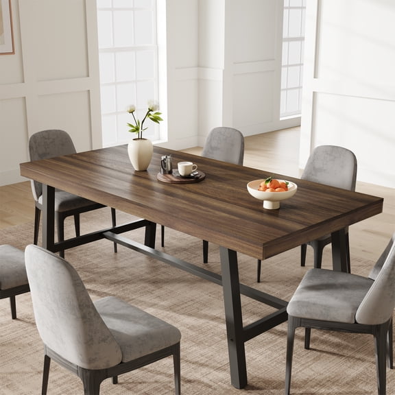 COOLYI 71 Inch Industrial Rectangular Dining Table, Adjustable Feet, Seats 6 to 8, Ideal for Kitchen Dining Living Room, Brown