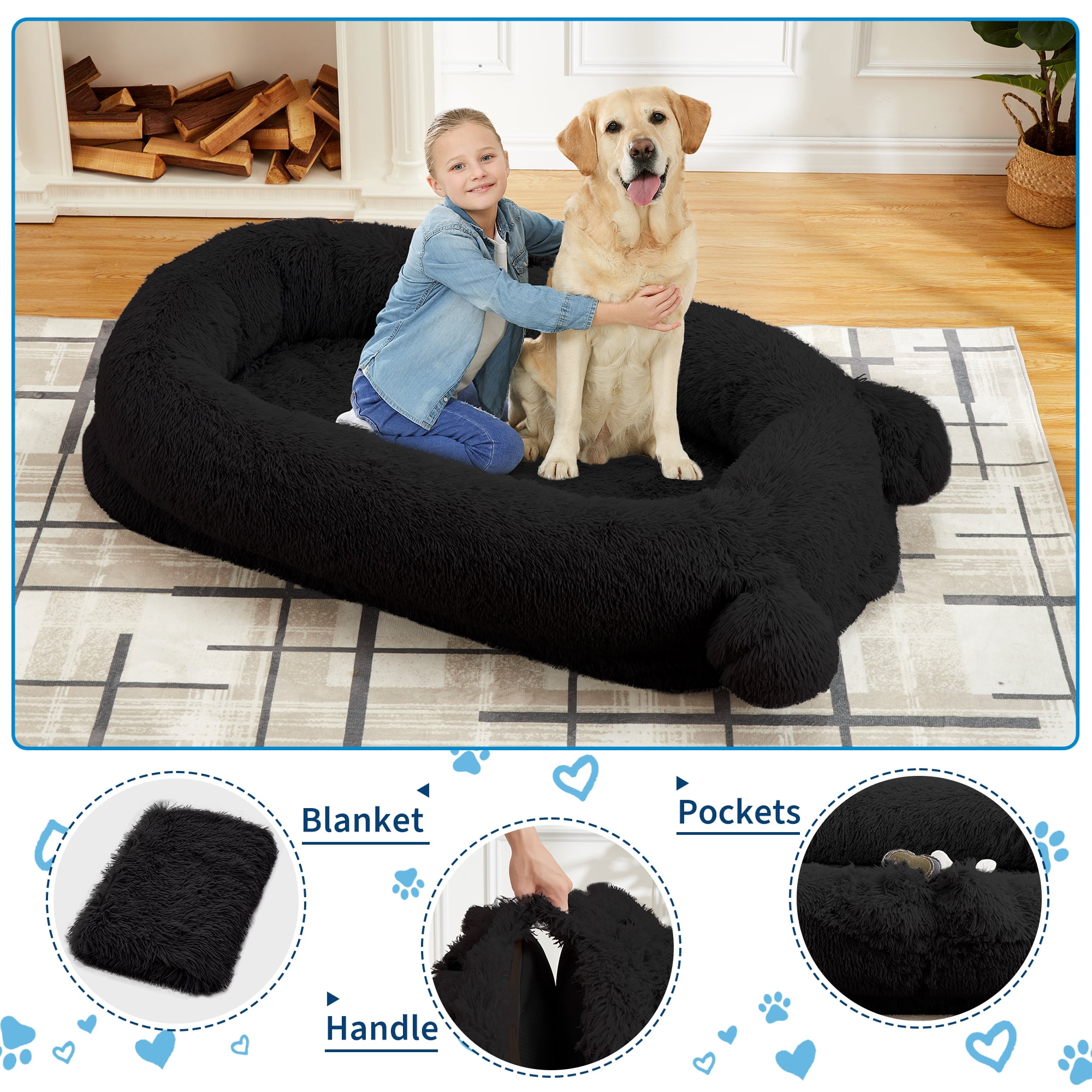 COOLYI Orthopedic Dog Beds for Extra Large Dogs 44x32Inch, Waterproof Memory Foam XL Pet Bed with Sides, Non-Slip and Egg-Crate Foam with Washable Removable Cover,Black