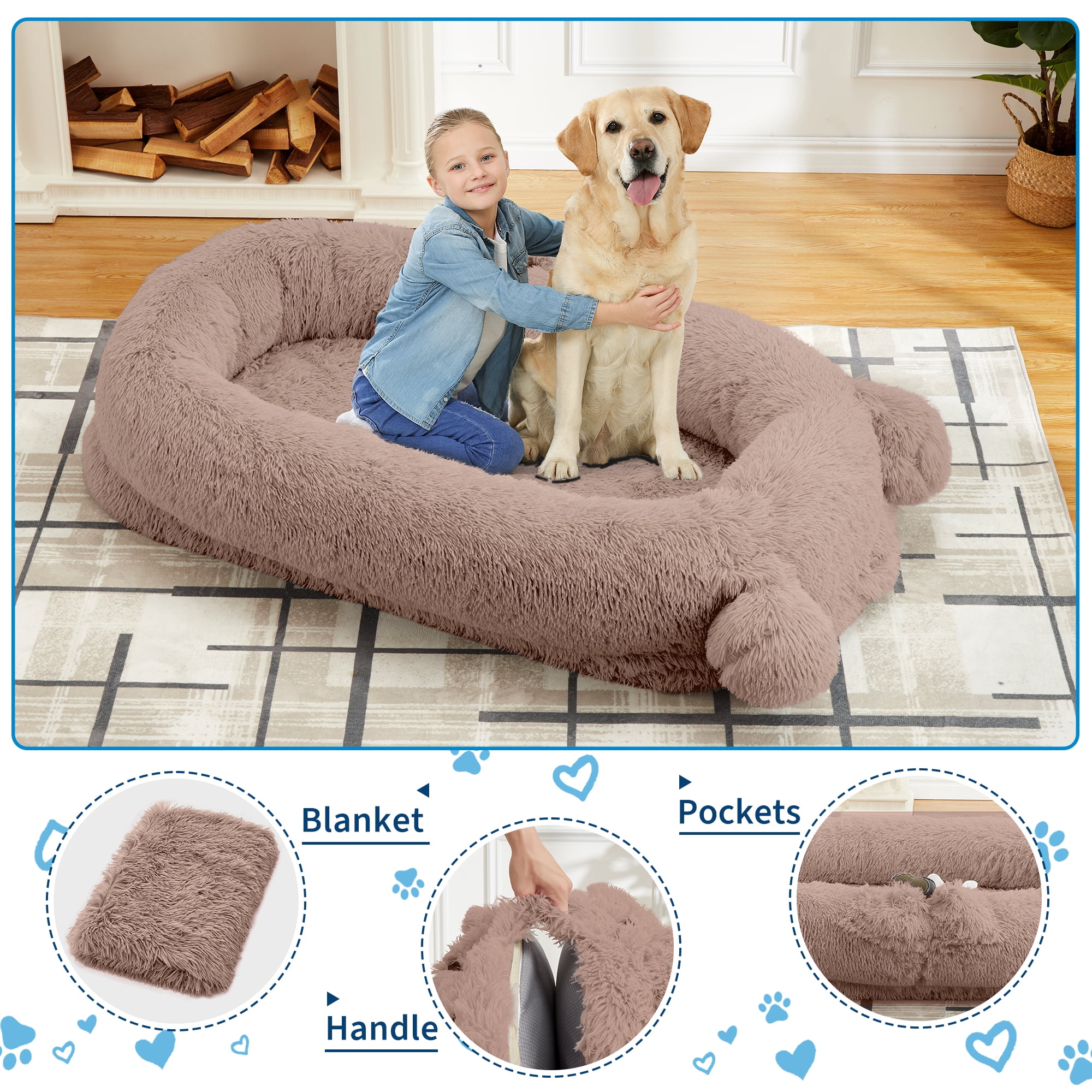COOLYI Orthopedic Dog Beds for Extra Large Dogs 44x32Inch, Waterproof Memory Foam XL Pet Bed with Sides, Non-Slip and Egg-Crate Foam with Washable Removable Cover,Khaki