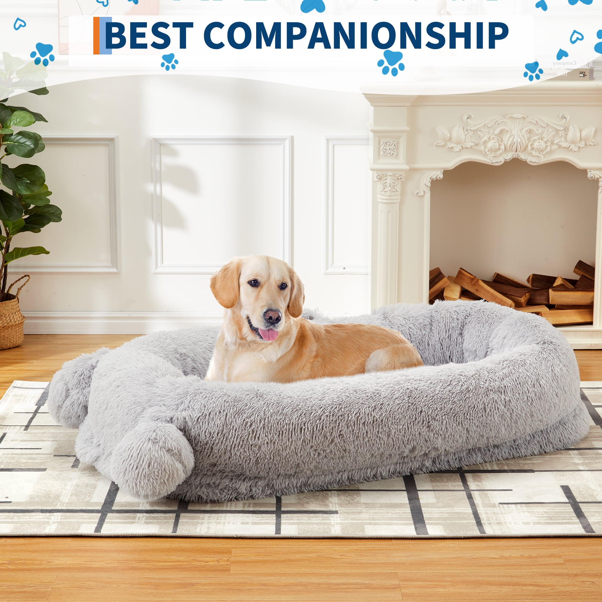 COOLYI Orthopedic Dog Beds for Extra Large Dogs 44x32Inch, Waterproof Memory Foam XL Pet Bed with Sides, Non-Slip and Egg-Crate Foam with Washable Removable Cover,Light Gray