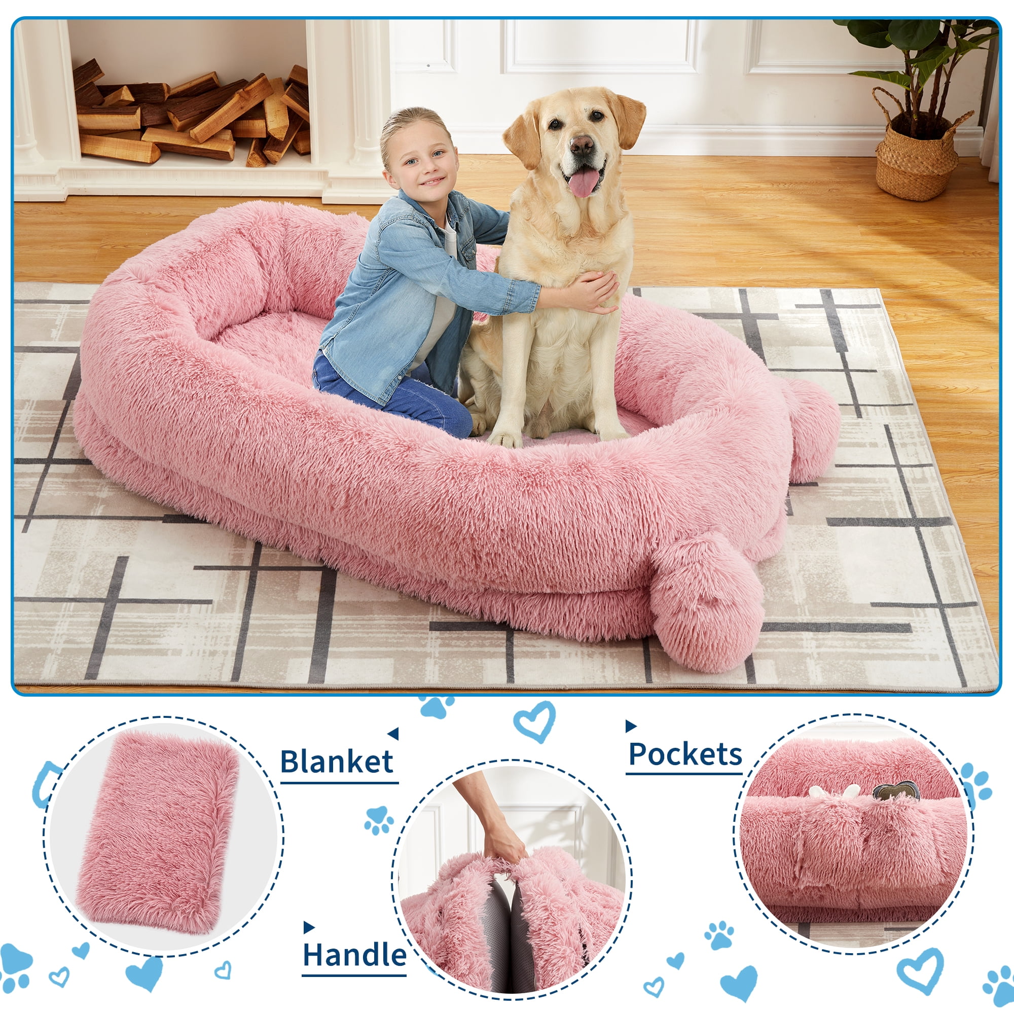 COOLYI Orthopedic Dog Beds for Extra Large Dogs 44x32Inch, Waterproof Memory Foam XL Pet Bed with Sides, Non-Slip and Egg-Crate Foam with Washable Removable Cover Pink