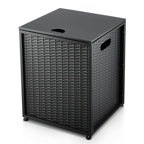 COOLYI Versatile Propane Tank Cover Table for 20lb – Outdoor Gas Tank Hideaway Storage & Side Table – Dual Function for Patio Fire Pits, Grills & Stoves – Metal with Handles – Black-Imitation Rattan