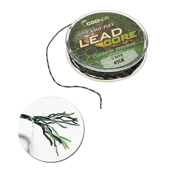 COONOR 45lb 5m (16.4 ft) Leadcore Braided Camouflage Carp Fishing Line Hair Rigs Lead Core Tackle