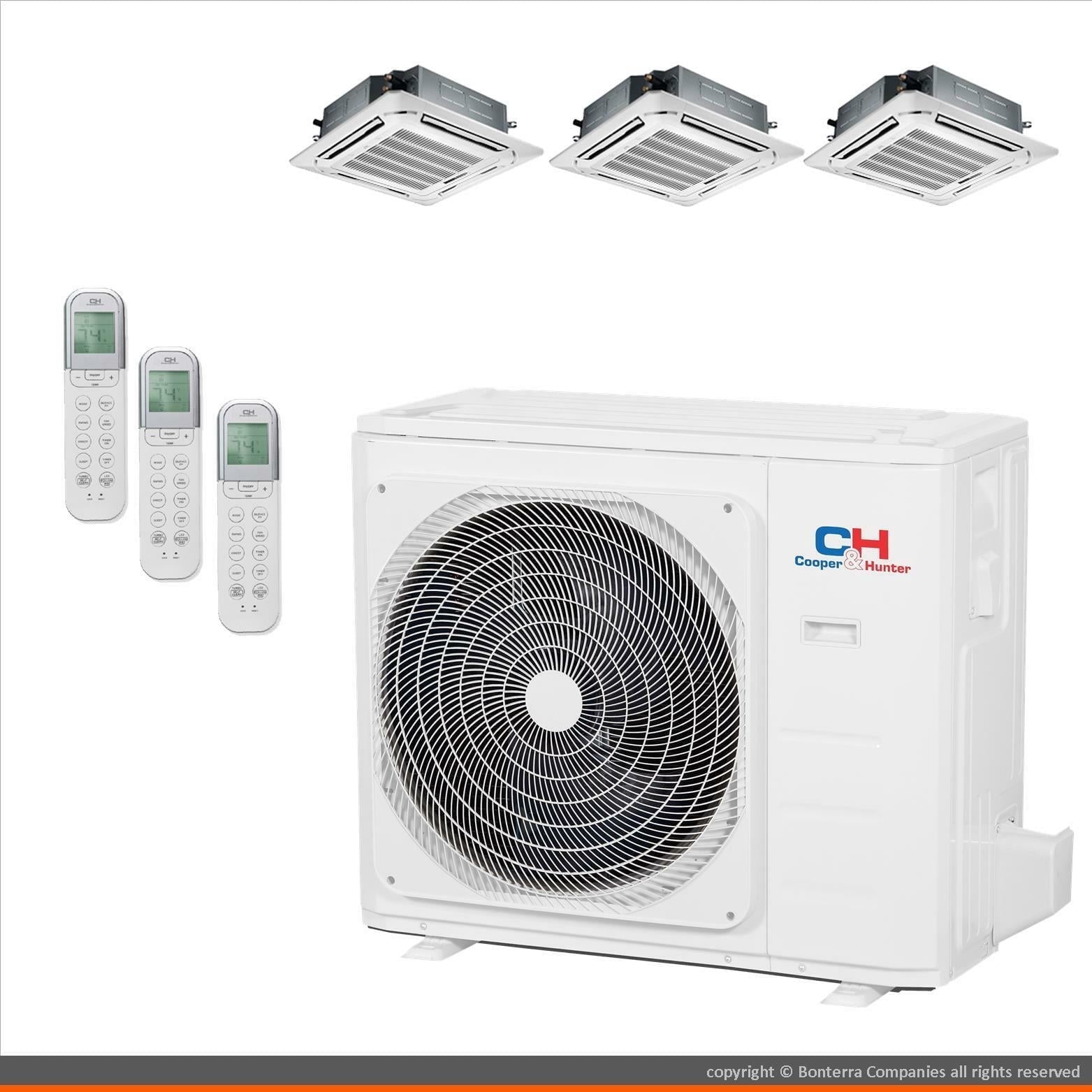 Tri 3 Zone Ductless Mini Split Air Conditioner Ceiling Cassette Heat Pump 9000 9000 12000 BTU 23.8 Seer