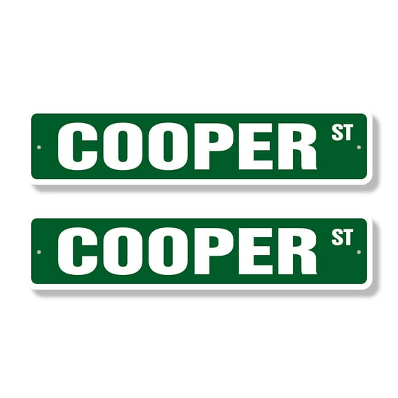 COOPER Classic Street Sign (2 Pack) Childrens Name Room Sign Road Sign | 4" X 18" Plastic Address Sign
