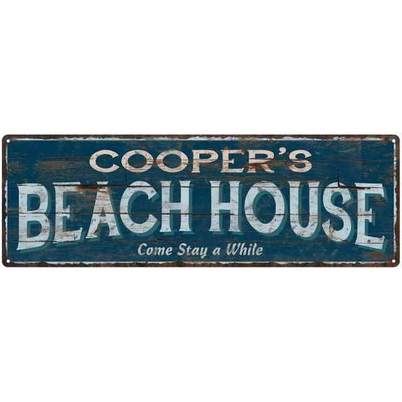 COOPER'S Beach House Blue Rustic Cabin Home Decor 8x24 Metal 108240026064