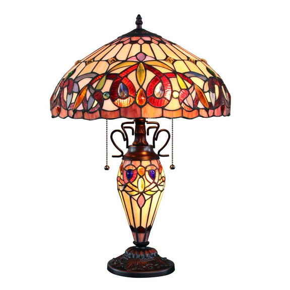COOPER Tiffany-style 3 Light Victorian Double Lit Table Lamp 16" Shade