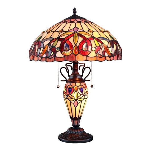COOPER Tiffany-style 3 Light Victorian Double Lit Table Lamp 16" Shade