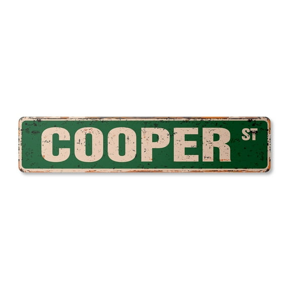 COOPER Vintage Plastic Street Sign Childrens Name Room Sign | Indoor/Outdoor | 18" Wide