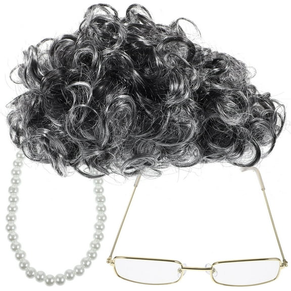 COOPHYA 1 Set Old Woman Costume Dark Grey Curly Short Hair Style Yarn K Silk P Silk for Stage