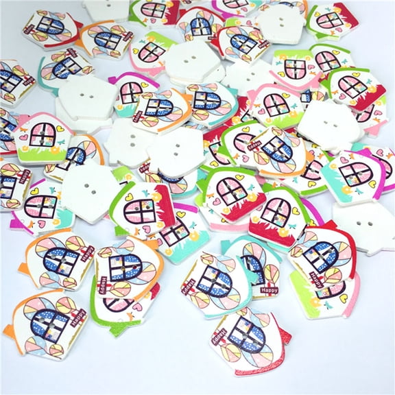 COOPHYA 100Pcs Assorted Color House Shape Buttons for Diy Handcraft Sewing Hats Bags